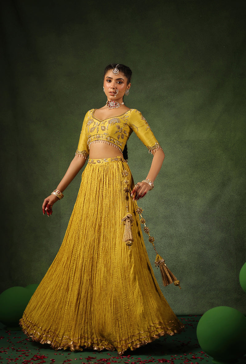 Yellow Zardosi Phool Buta Ishq Lehenga Set