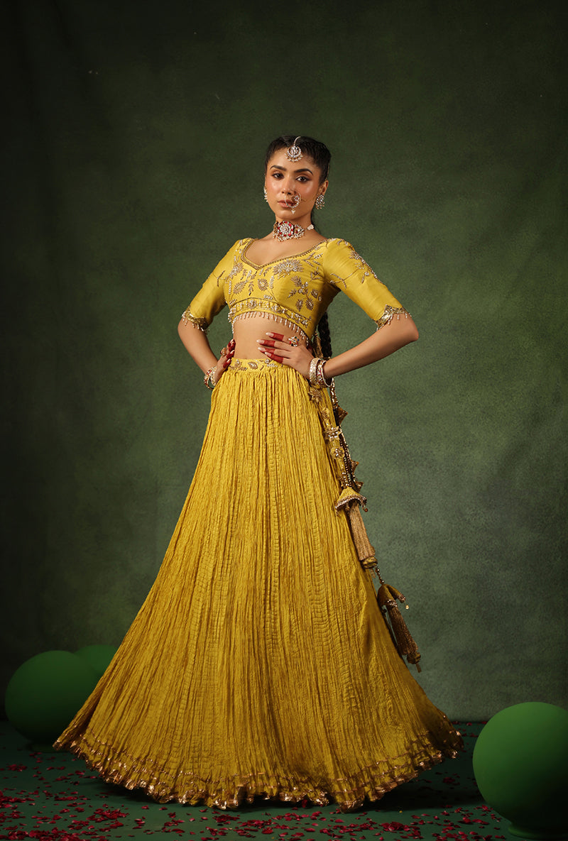Yellow Zardosi Phool Buta Ishq Lehenga Set