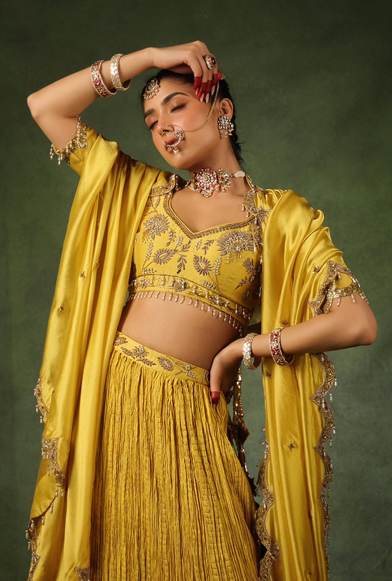 Yellow Zardosi Phool Buta Ishq Lehenga Set