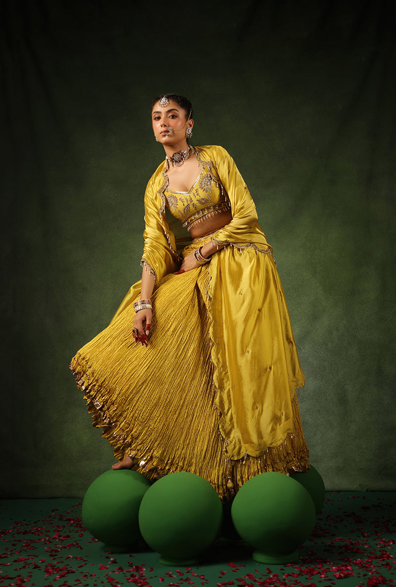 Yellow Zardosi Phool Buta Ishq Lehenga Set