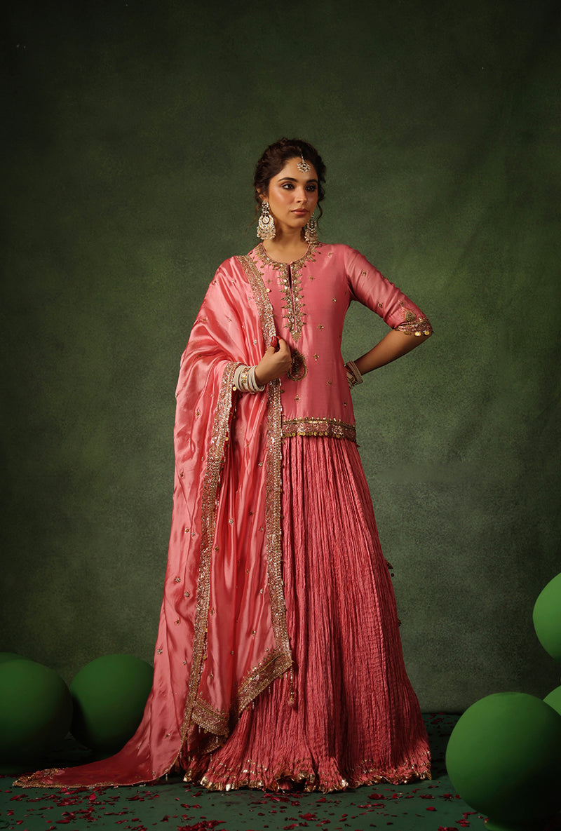 Pink Zardosi Ambi Short Kurta Ishq Lehenga Set