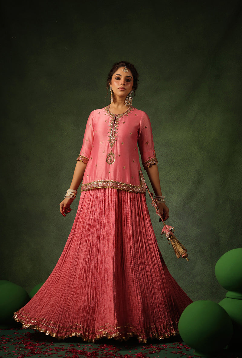 Pink Zardosi Ambi Short Kurta Ishq Lehenga Set
