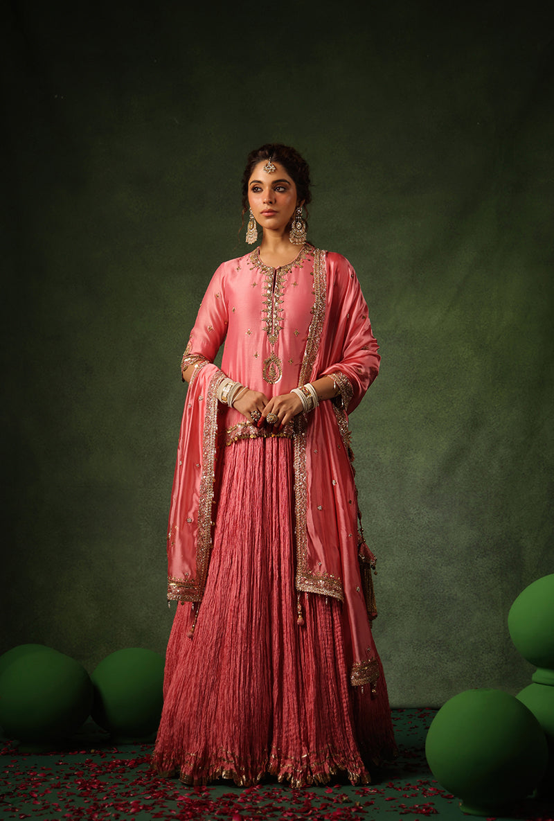 Pink Zardosi Ambi Short Kurta Ishq Lehenga Set