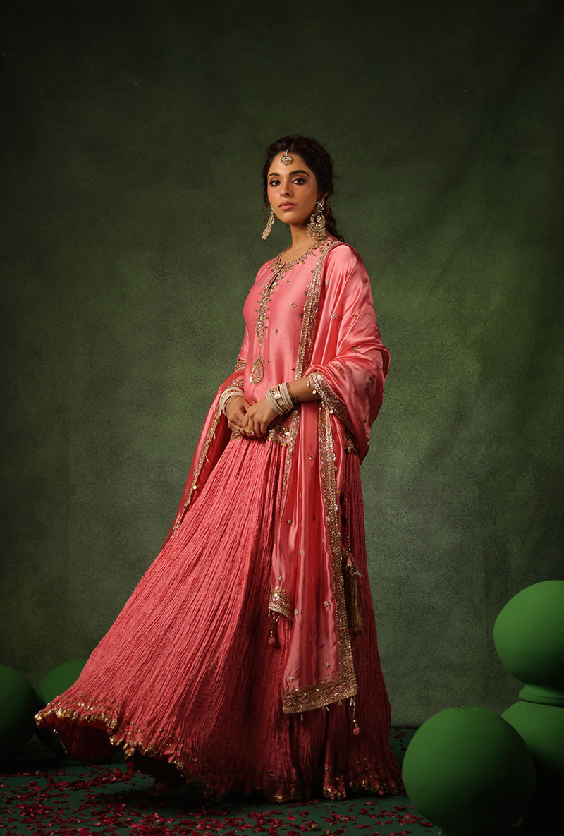 Pink Zardosi Ambi Short Kurta Ishq Lehenga Set