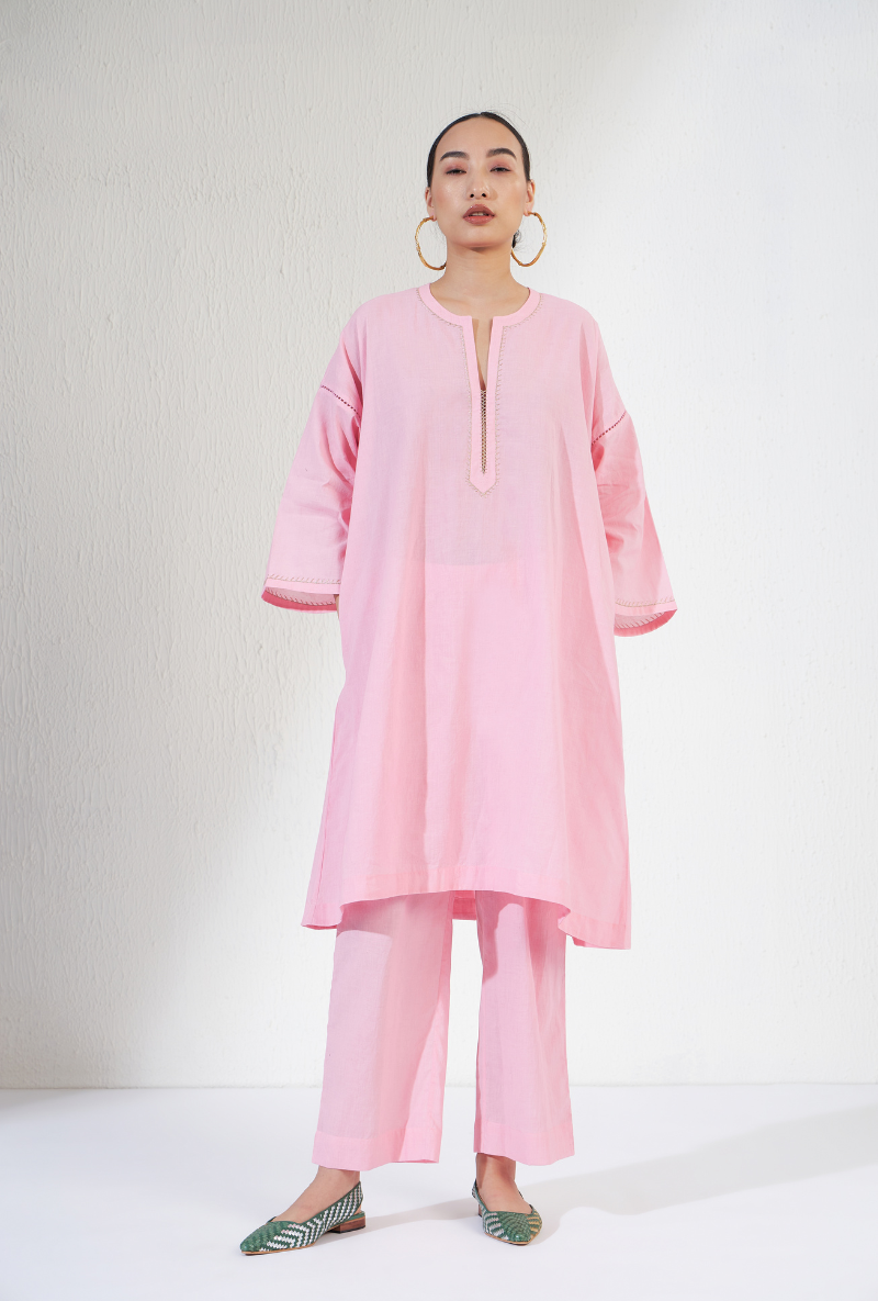 Soft Pink Hand Embroidred Naz Olivia Kurta Set