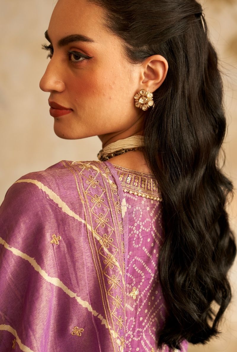 Purple Bandhini Rumi Gharara Set