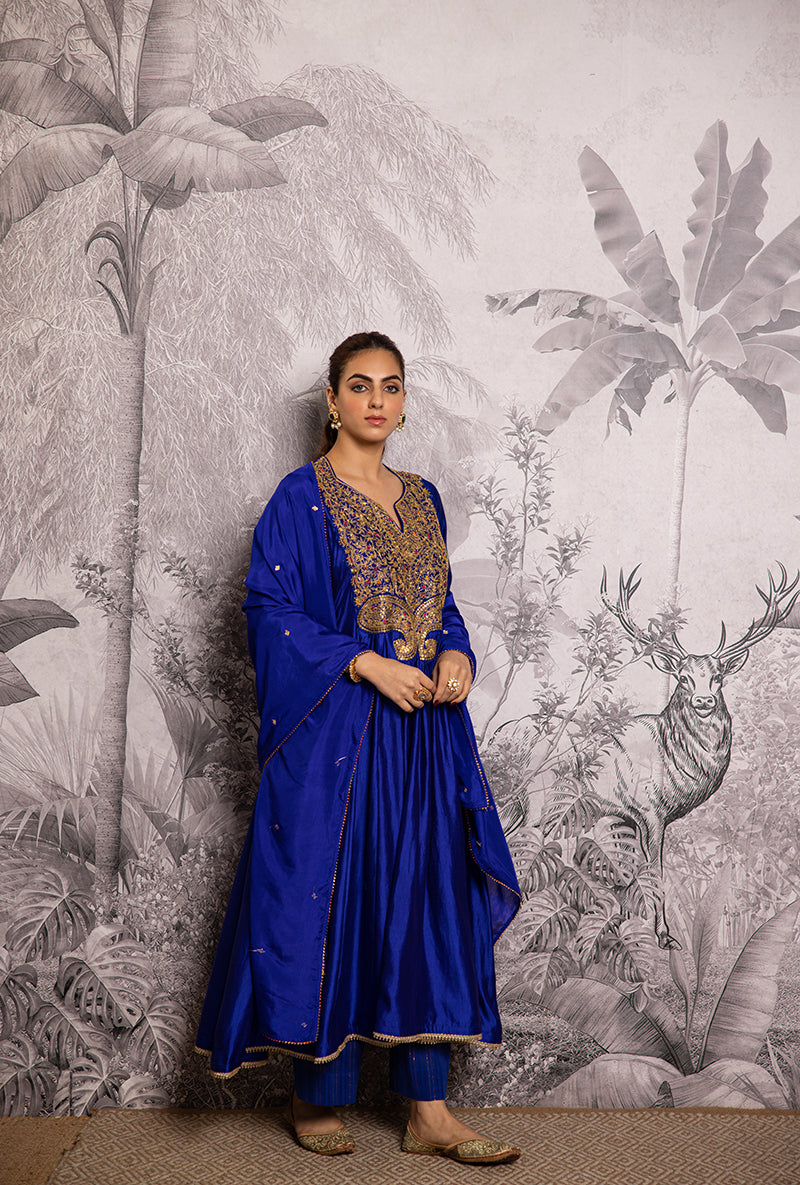 Blue Bird Embroidered Shaheen Front Pleat Kurta Set