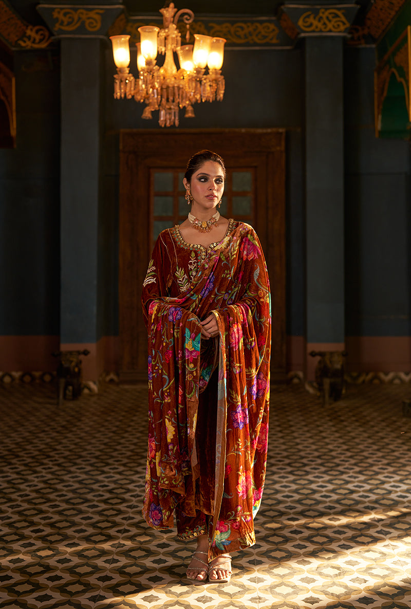 Dark Copper Kali Murad Kurta Set