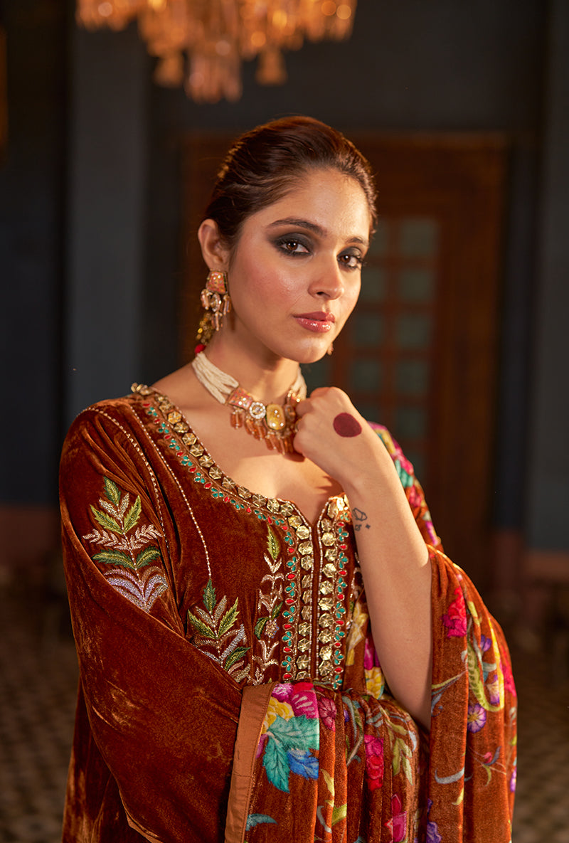 Dark Copper Kali Murad Kurta Set