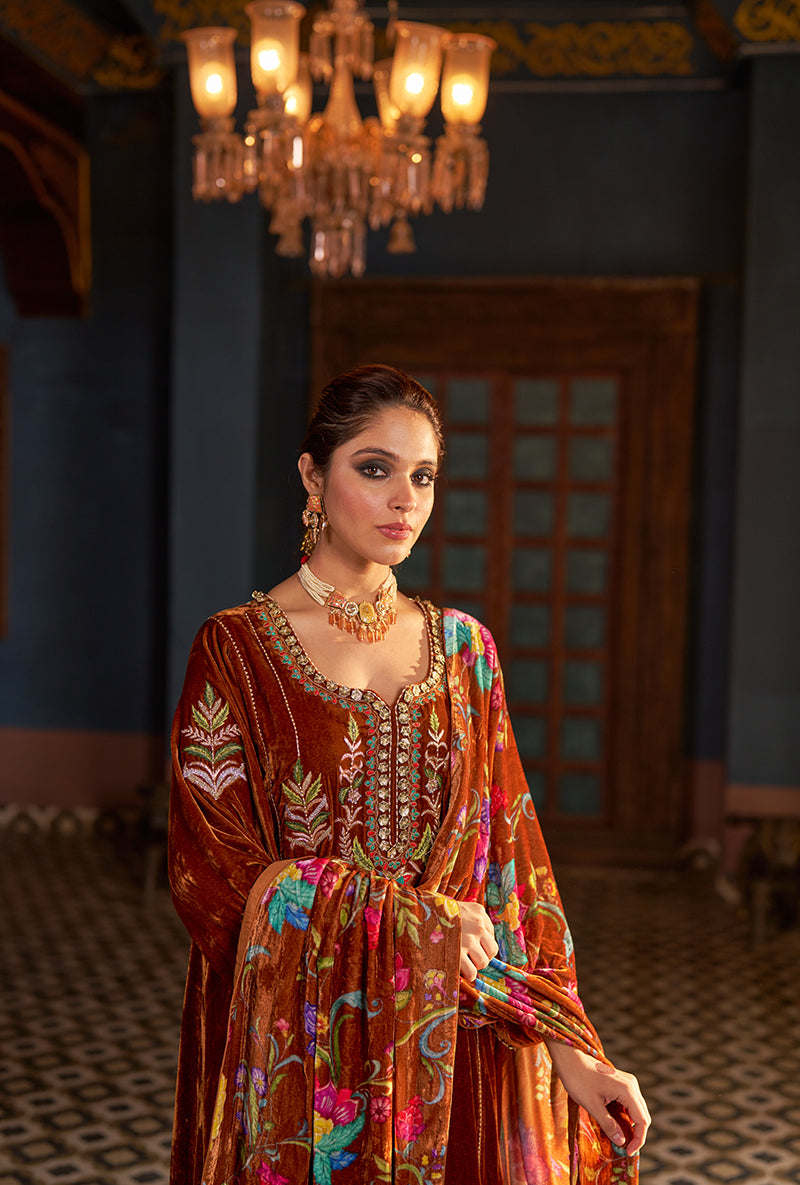 Dark Copper Kali Murad Kurta Set
