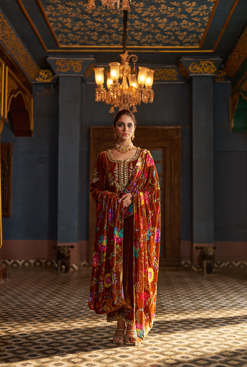 Dark Copper Kali Murad Kurta Set