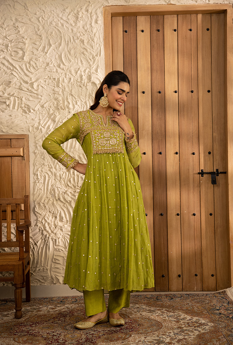 Green Gota Anarkali Masakali Kurta Set