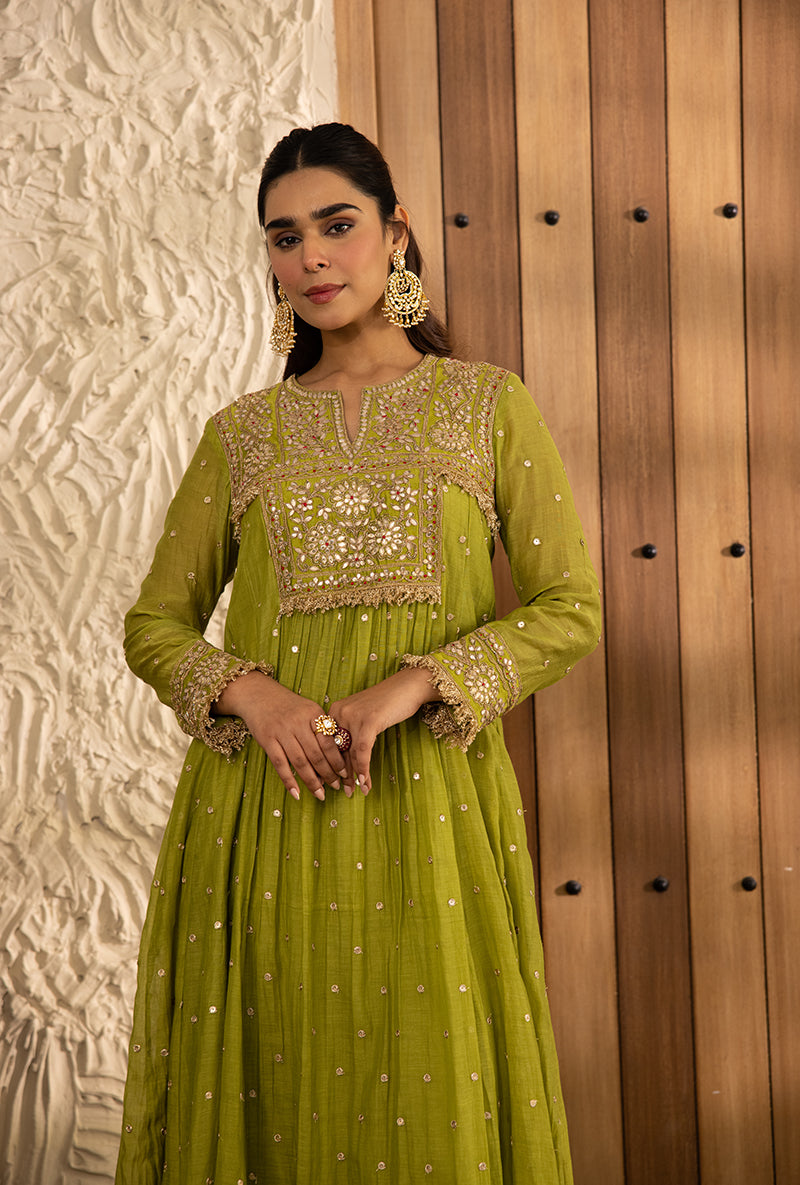 Green Gota Anarkali Masakali Kurta Set