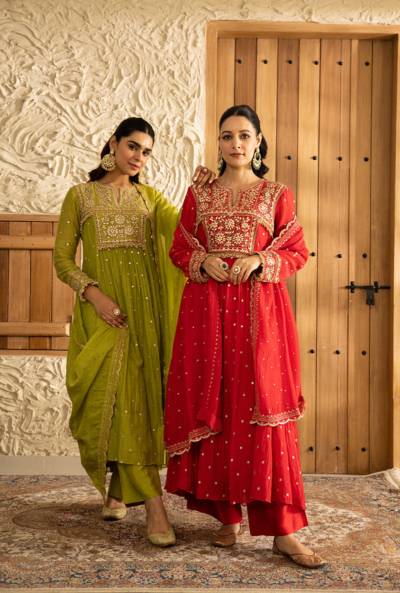 Green Gota Anarkali Masakali Kurta Set