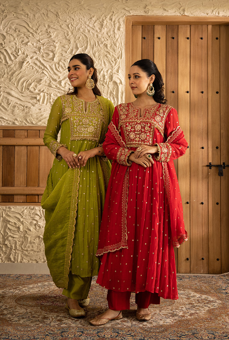 Green Gota Anarkali Masakali Kurta Set