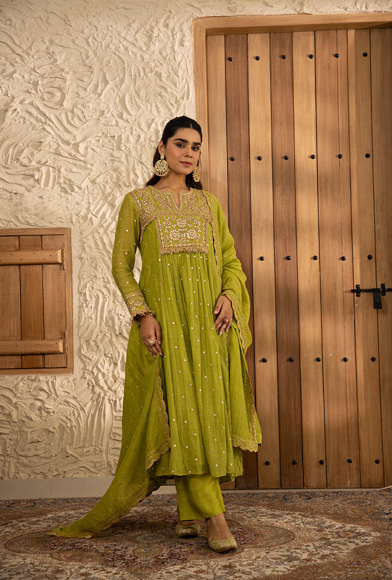 Green Gota Anarkali Masakali Kurta Set