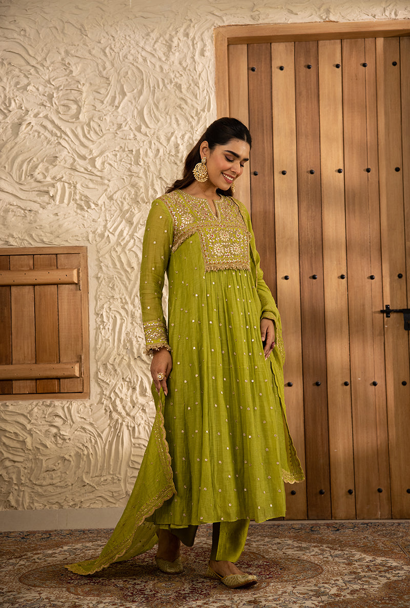 Green Gota Anarkali Masakali Kurta Set