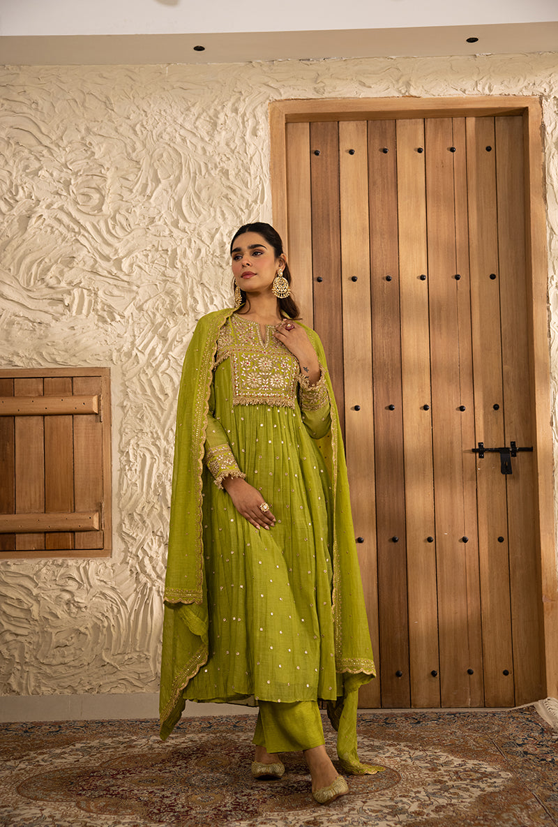 Green Gota Anarkali Masakali Kurta Set