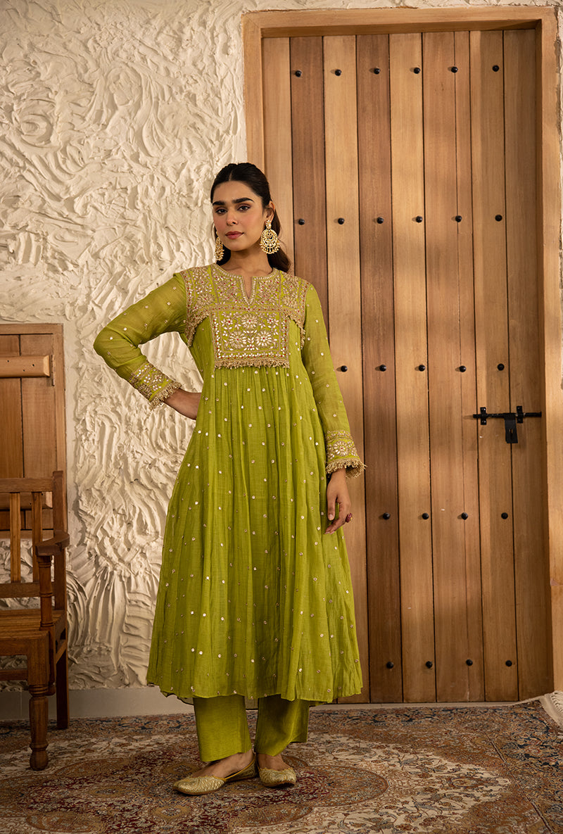 Green Gota Anarkali Masakali Kurta Set