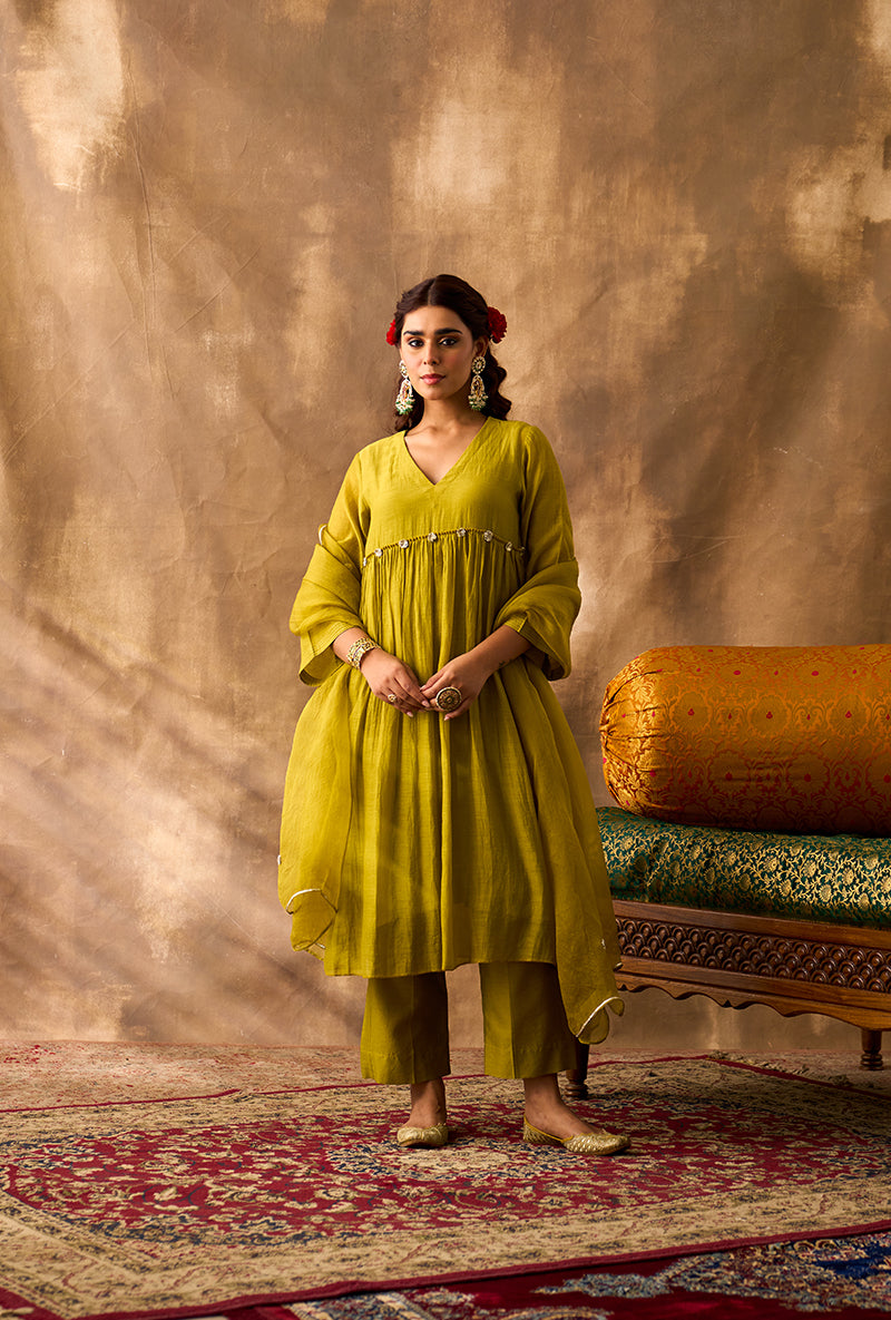 Lime Green Gota Gota Work Khwaab Kurta Set