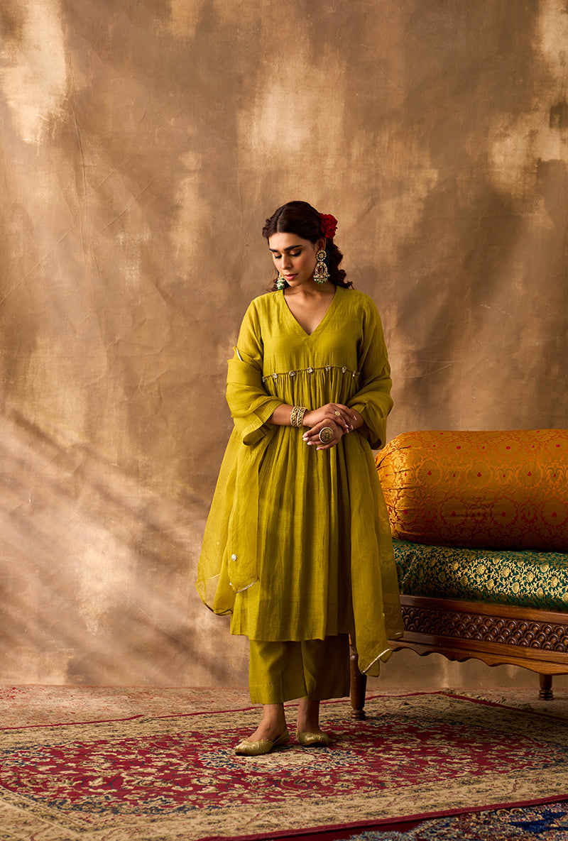 Lime Green Gota Gota Work Khwaab Kurta Set