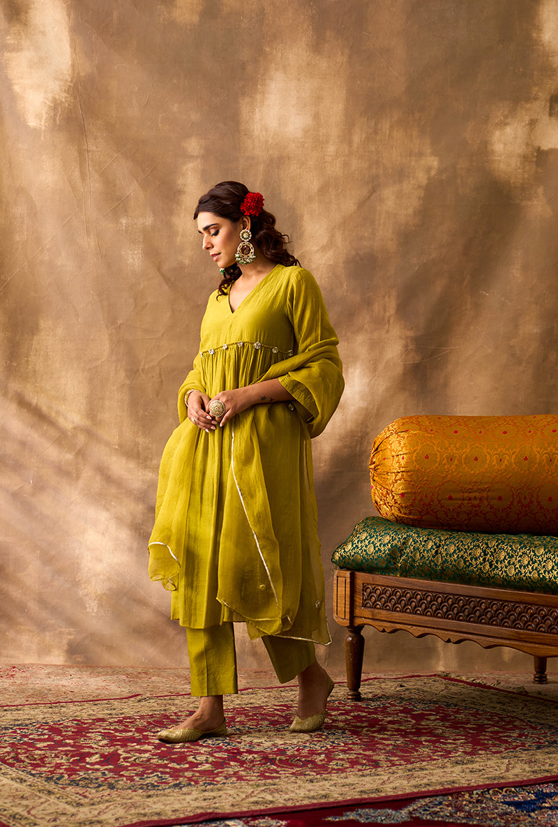 Lime Green Gota Gota Work Khwaab Kurta Set