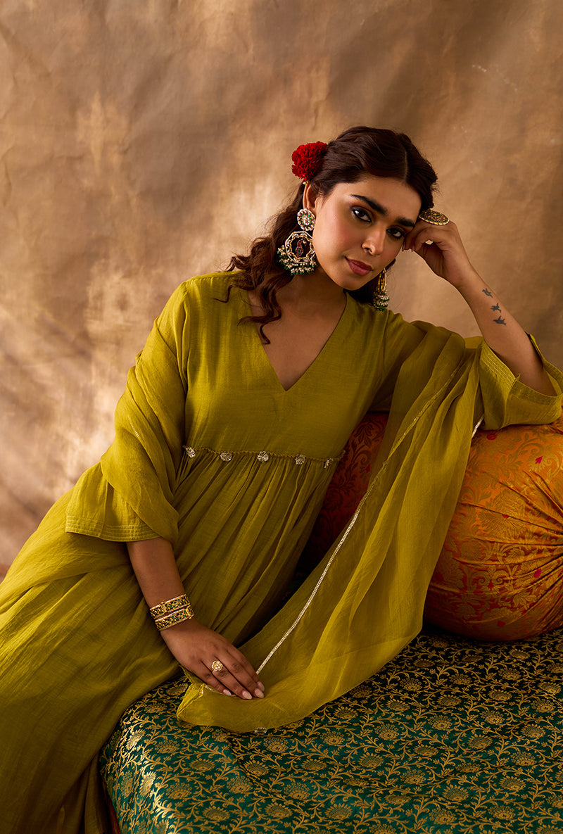 Lime Green Gota Gota Work Khwaab Kurta Set
