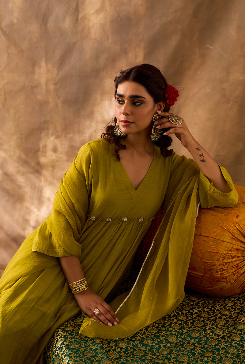 Lime Green Gota Gota Work Khwaab Kurta Set