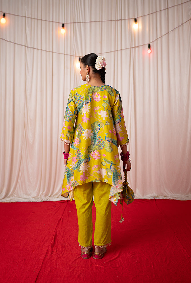 Lime Green Printed Kamli 2.O Short Kurta Set