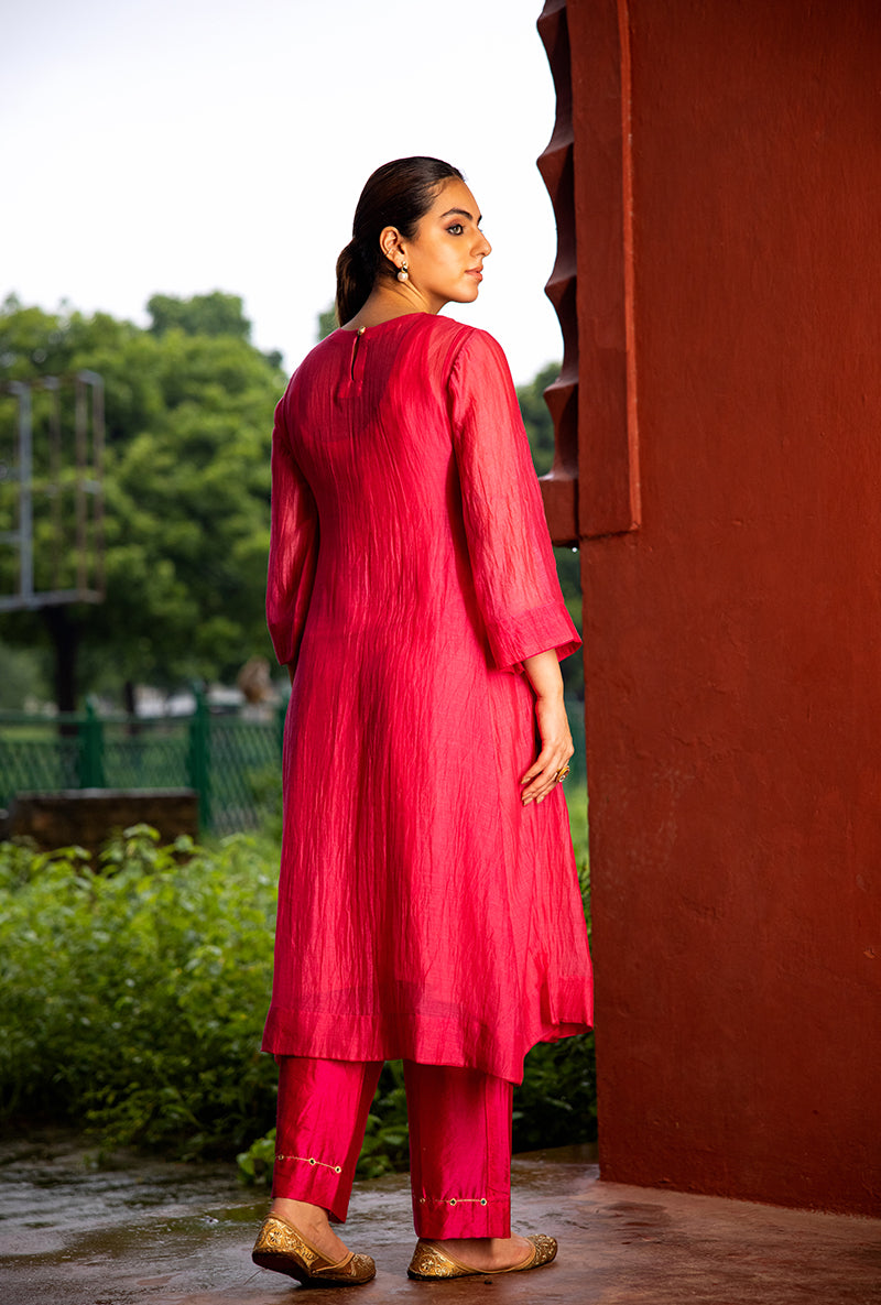 Neon Pink Mirror Work Dor Kurta Set