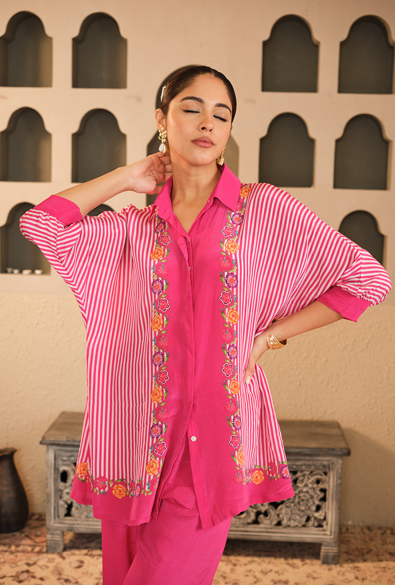 Pink Floral Chintz Kaftaan Style Goonj Co-Ord Set