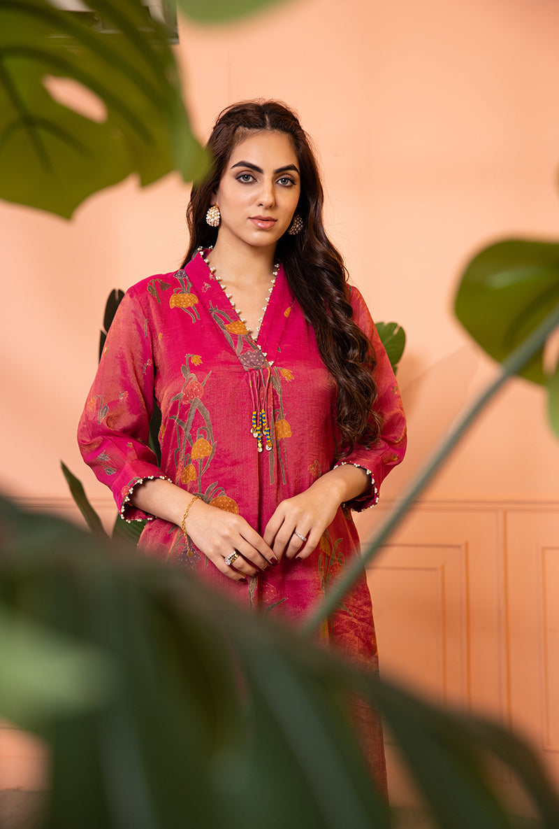 Pink High Collar Sia Kurta Set