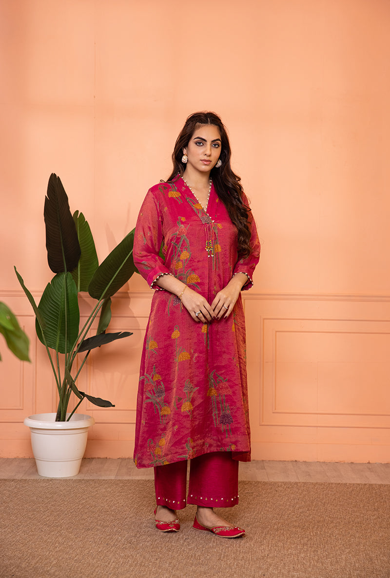 Pink High Collar Sia Kurta Set