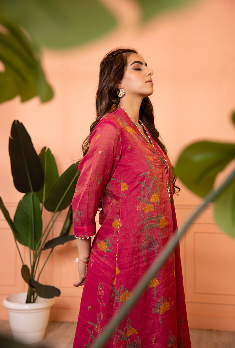 Pink High Collar Sia Kurta Set