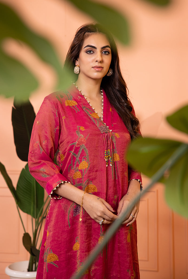 Pink High Collar Sia Kurta Set