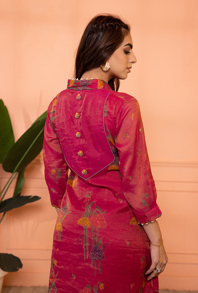 Pink High Collar Sia Kurta Set