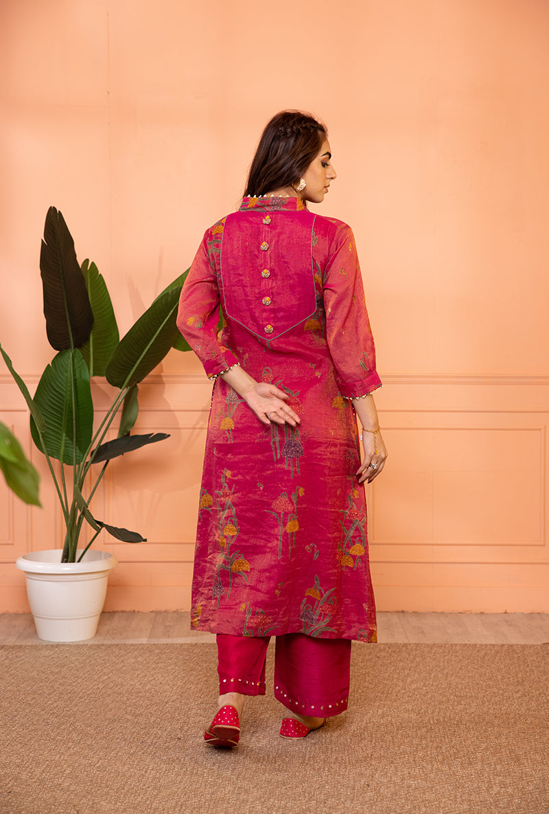 Pink High Collar Sia Kurta Set