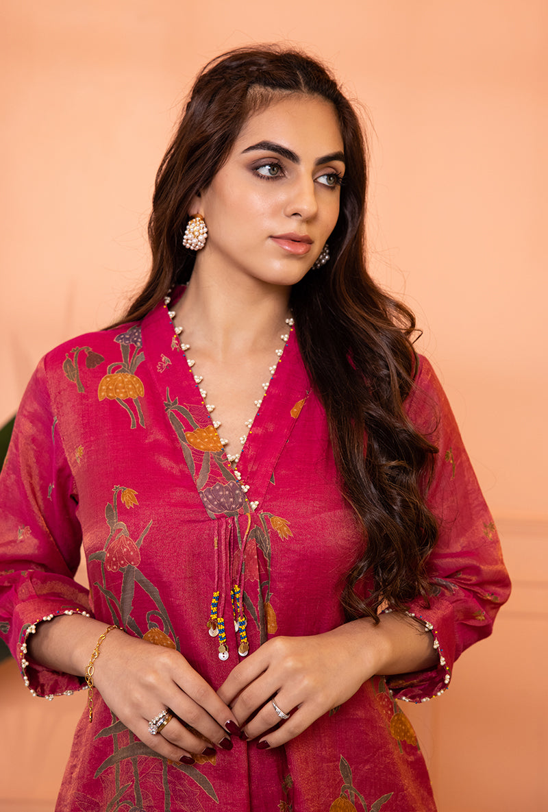 Pink High Collar Sia Kurta Set