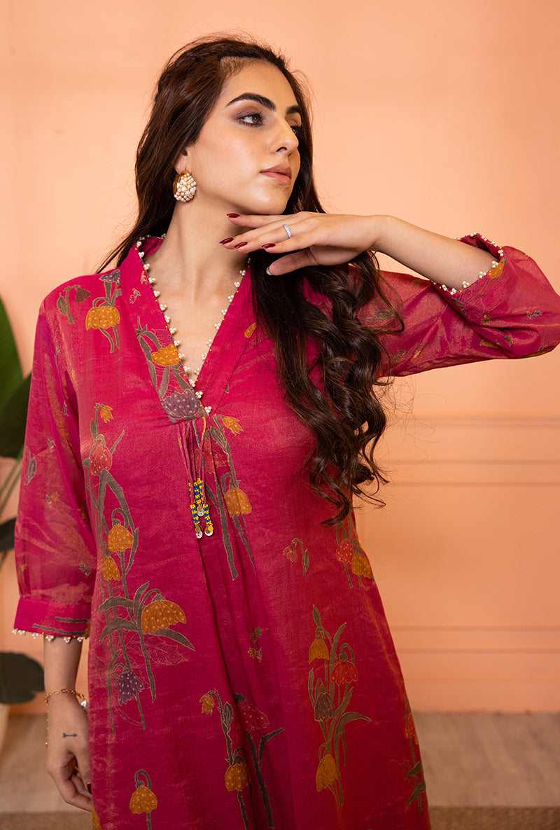 Pink High Collar Sia Kurta Set