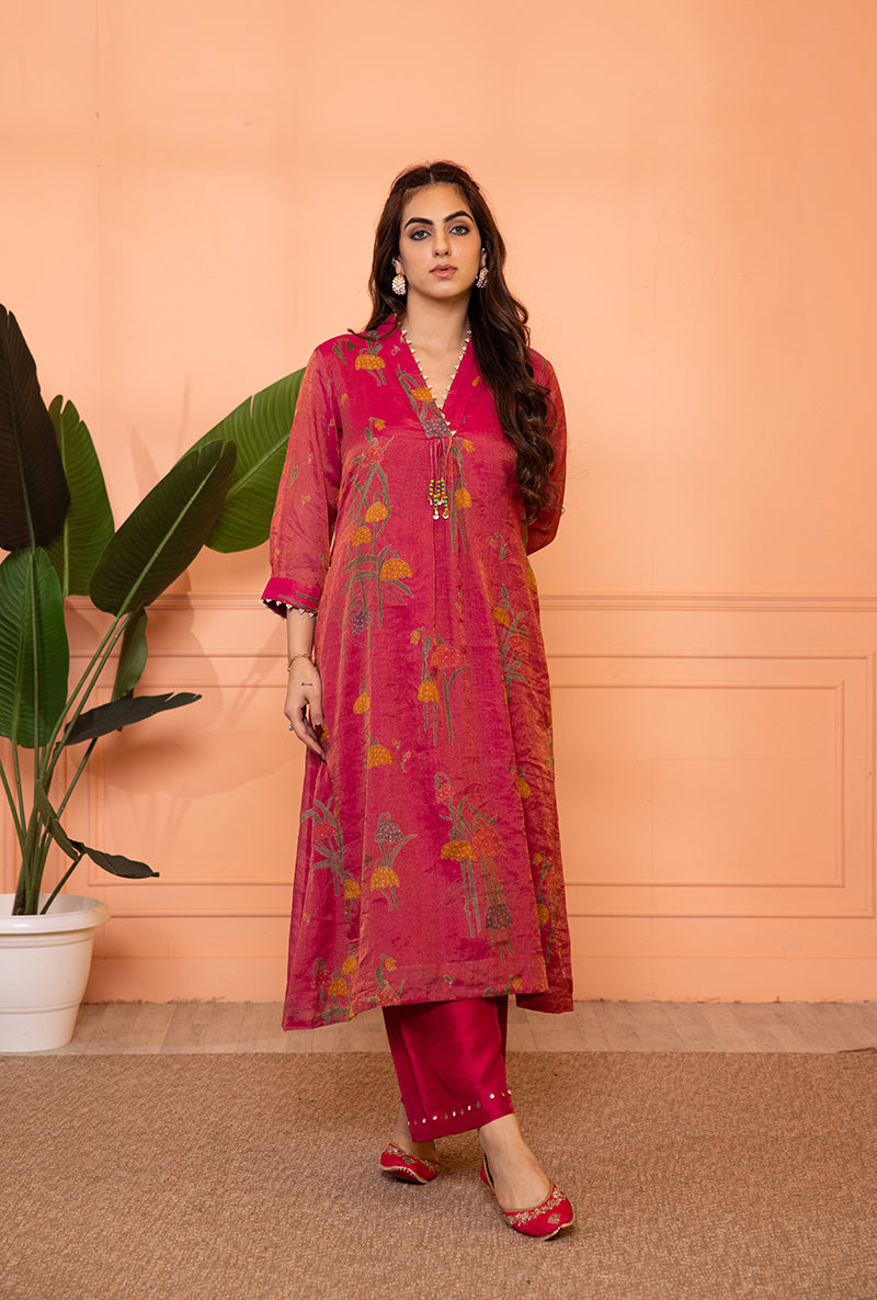 Pink High Collar Sia Kurta Set