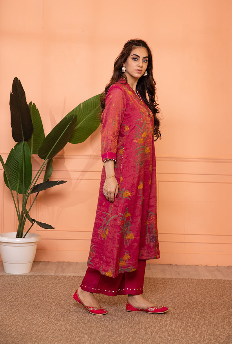 Pink High Collar Sia Kurta Set