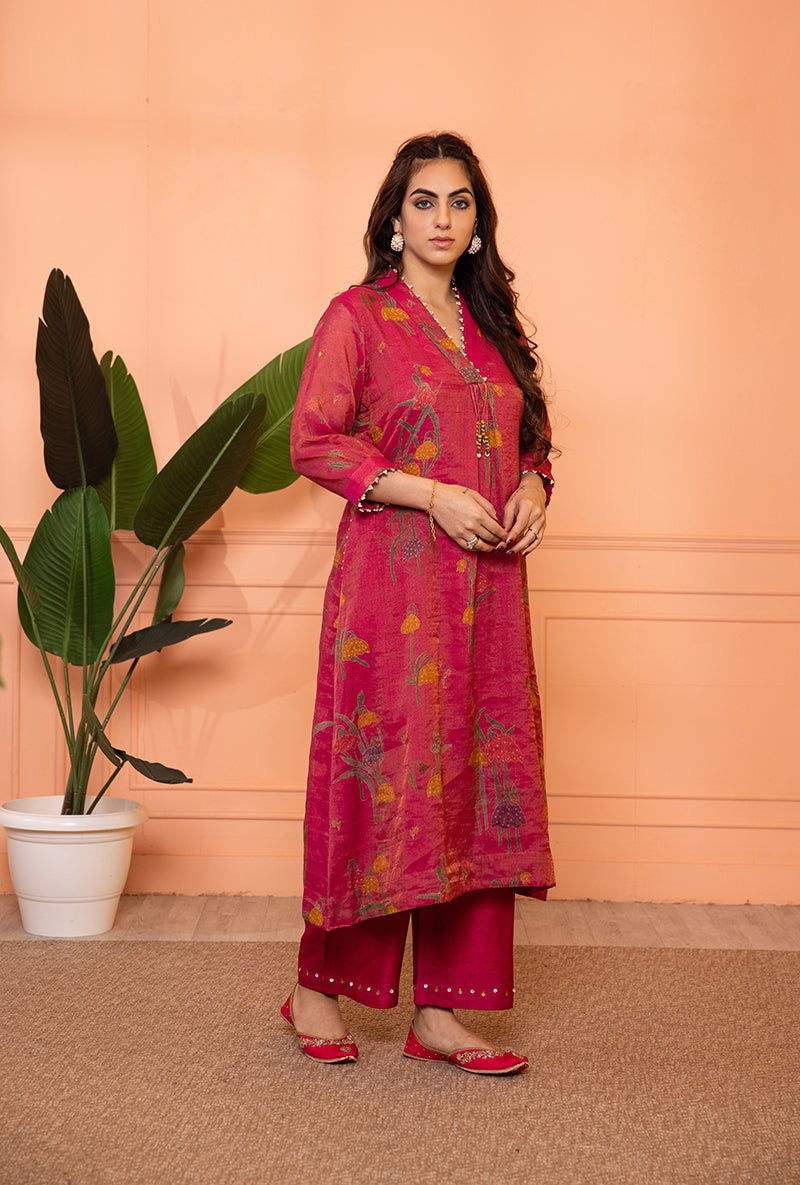 Pink High Collar Sia Kurta Set