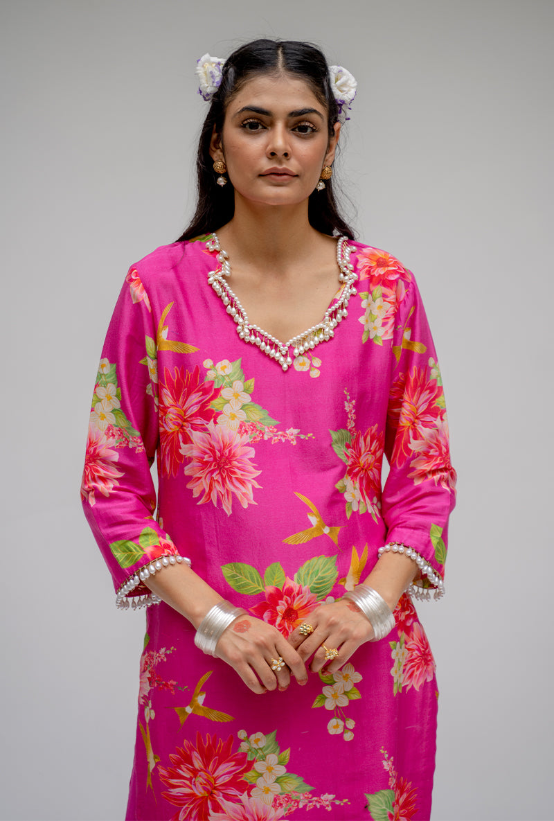 Pink Printed Short Nyra Kurta Set