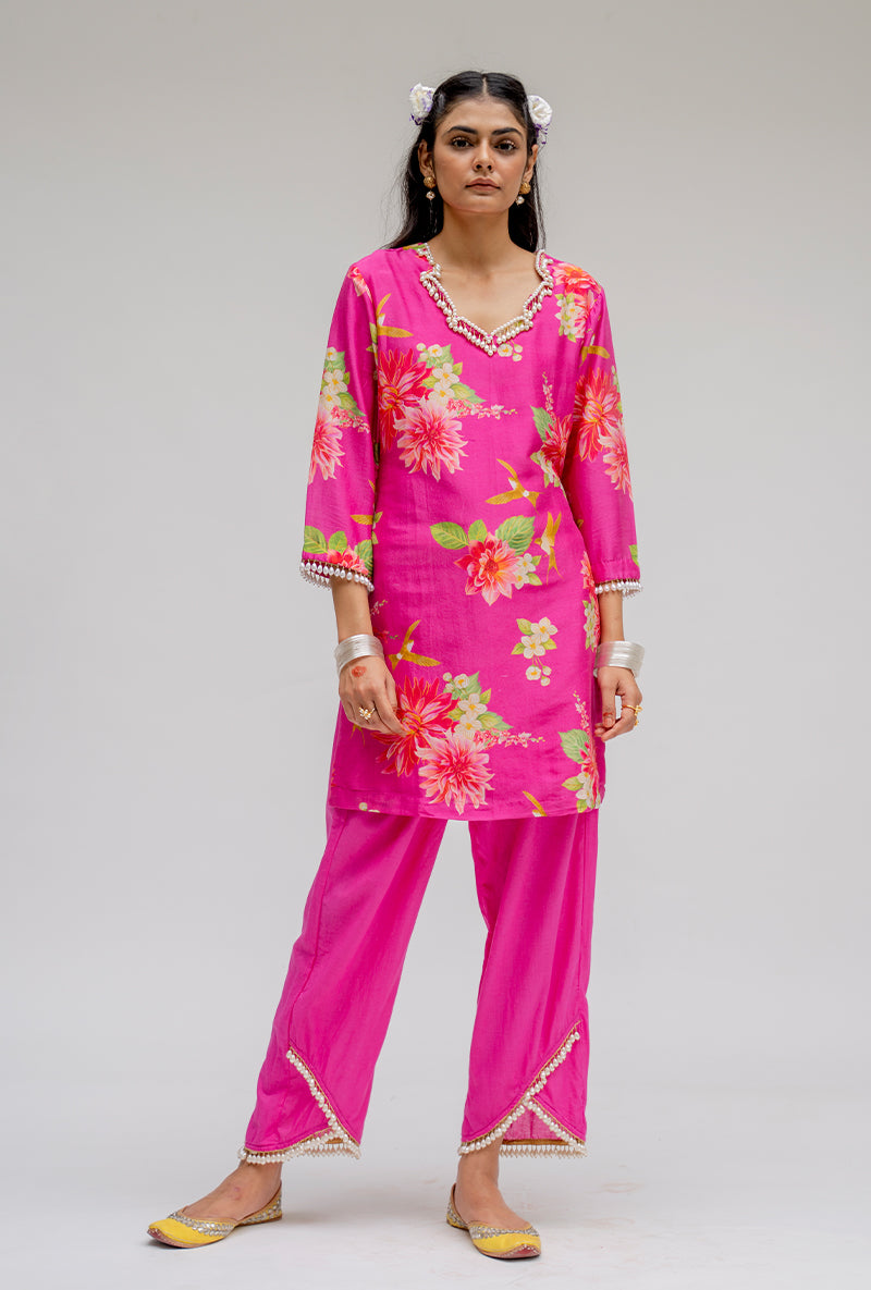 Pink Printed Short Nyra Kurta Set
