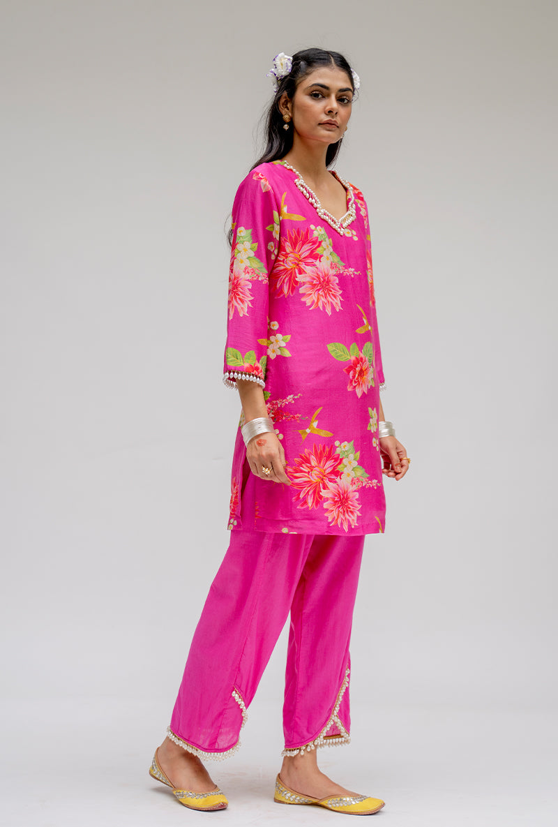Pink Printed Short Nyra Kurta Set