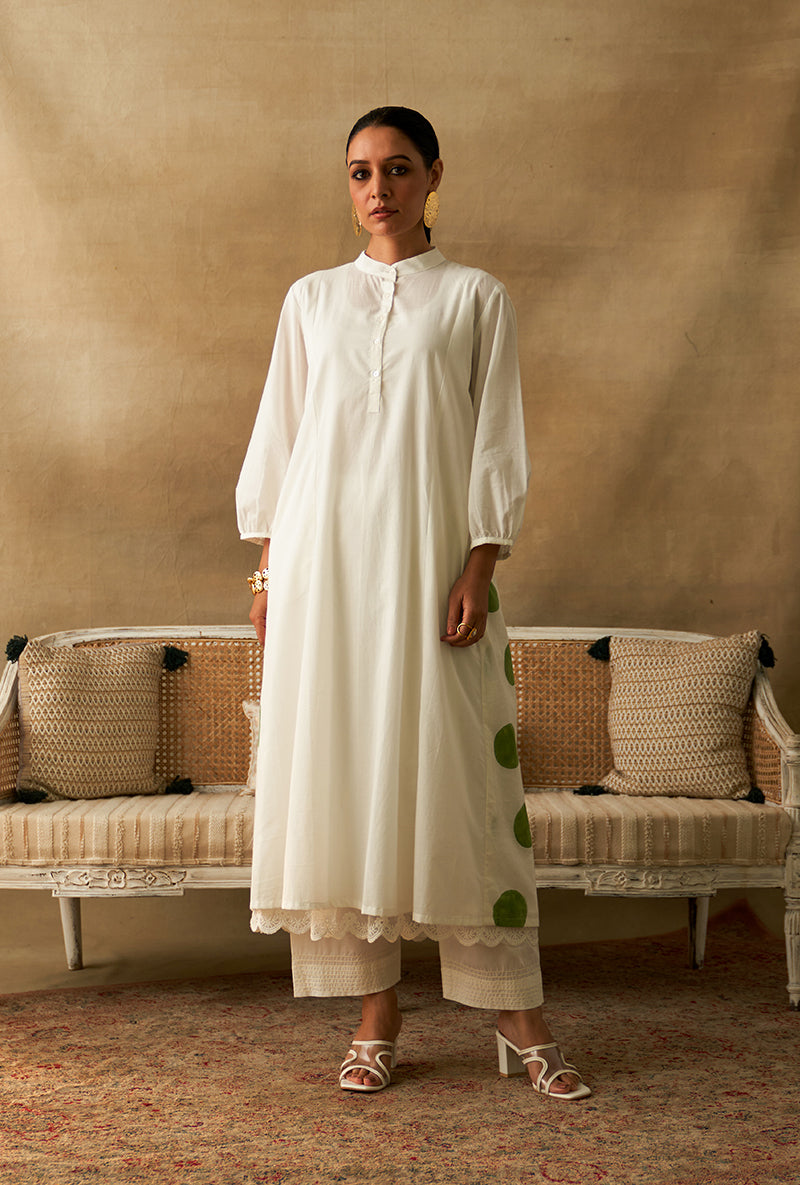 White Polka Dot Marigold Kurta Set