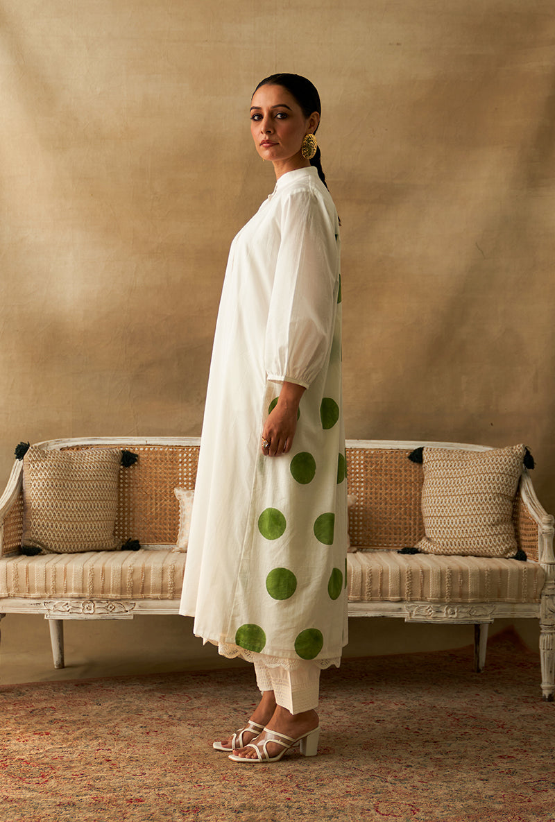 White Polka Dot Marigold Kurta Set