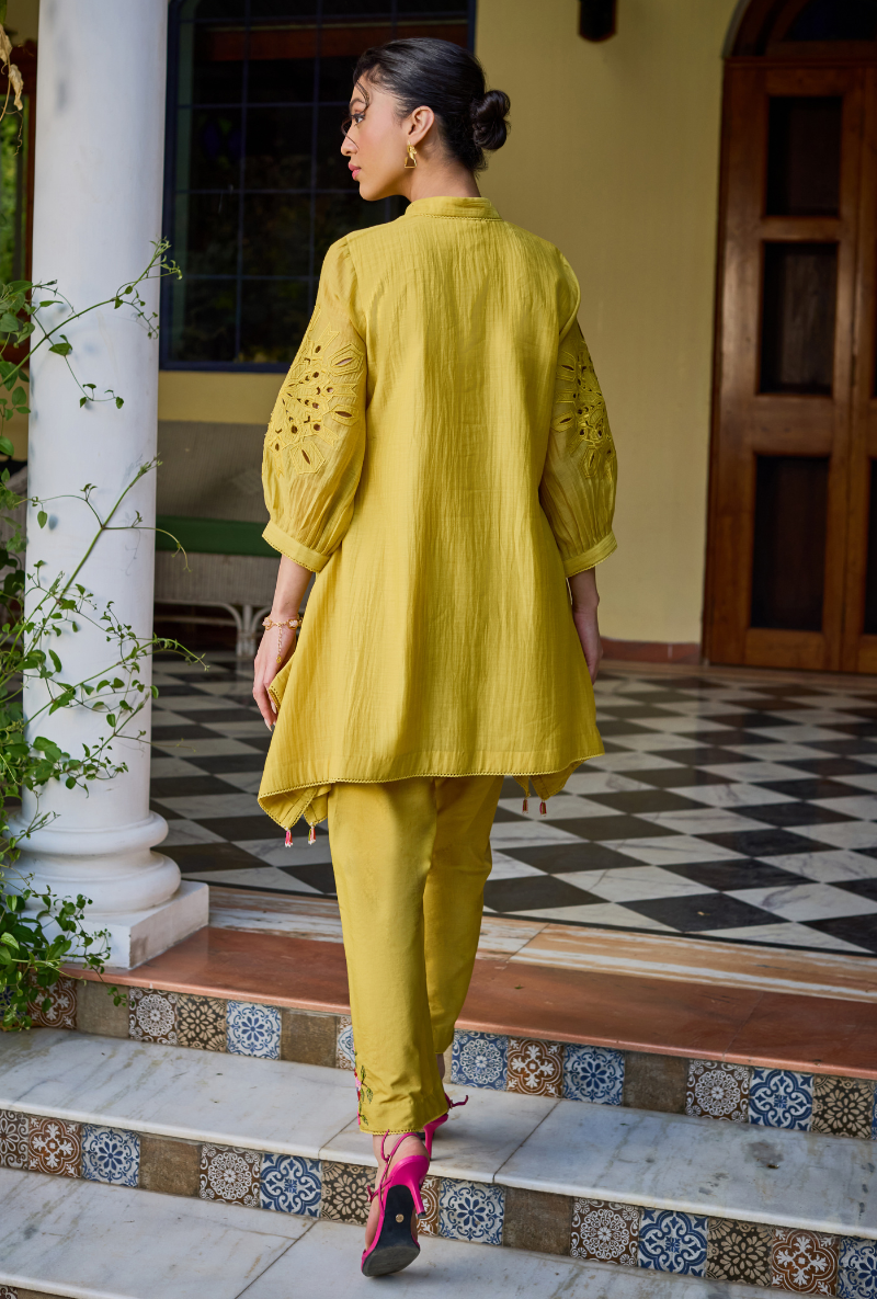 Mustard Side Drop Short Annardana Co-Ord Set