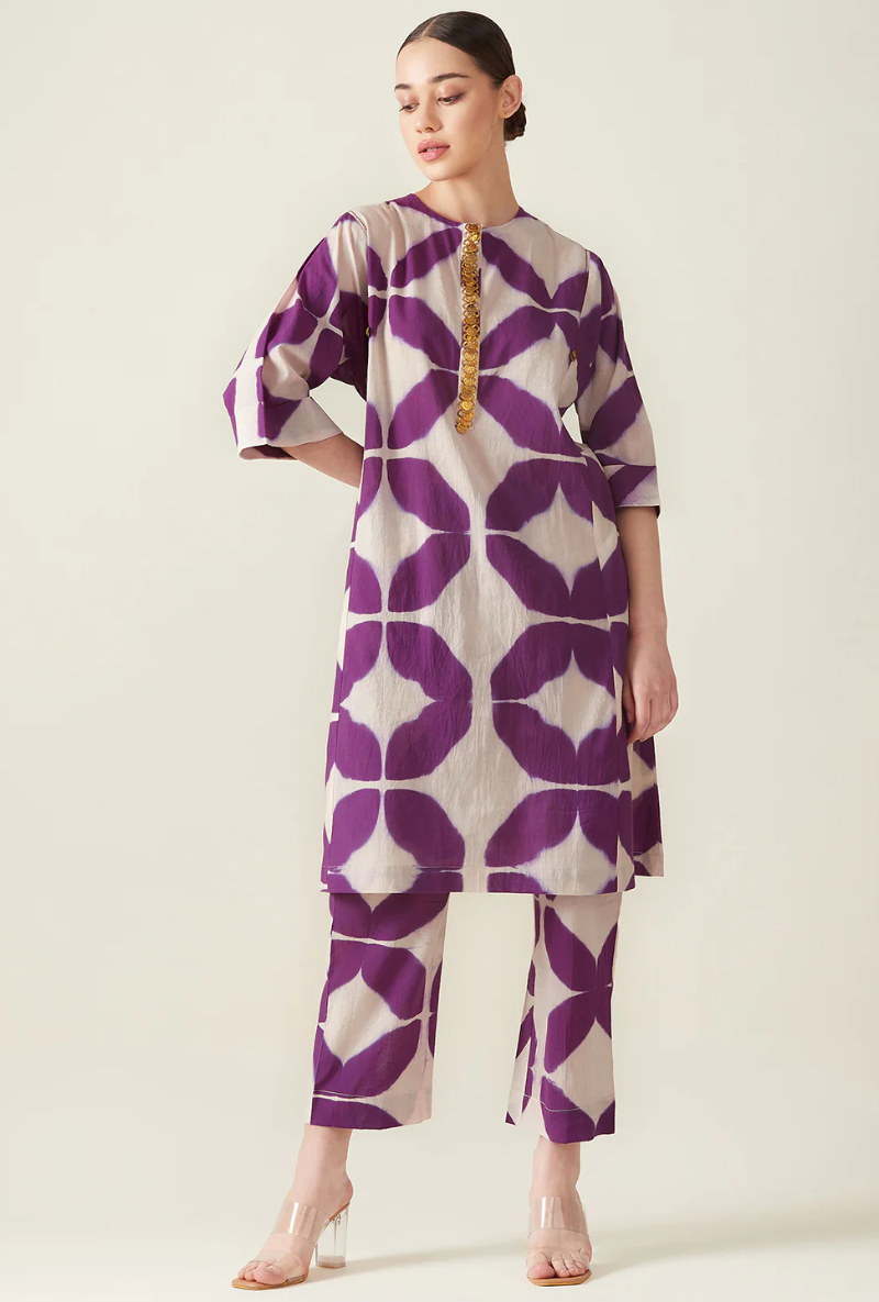 Meghna Nayyar Purple Clamp Dye Embroidered Love Letters Co-Ord Set
