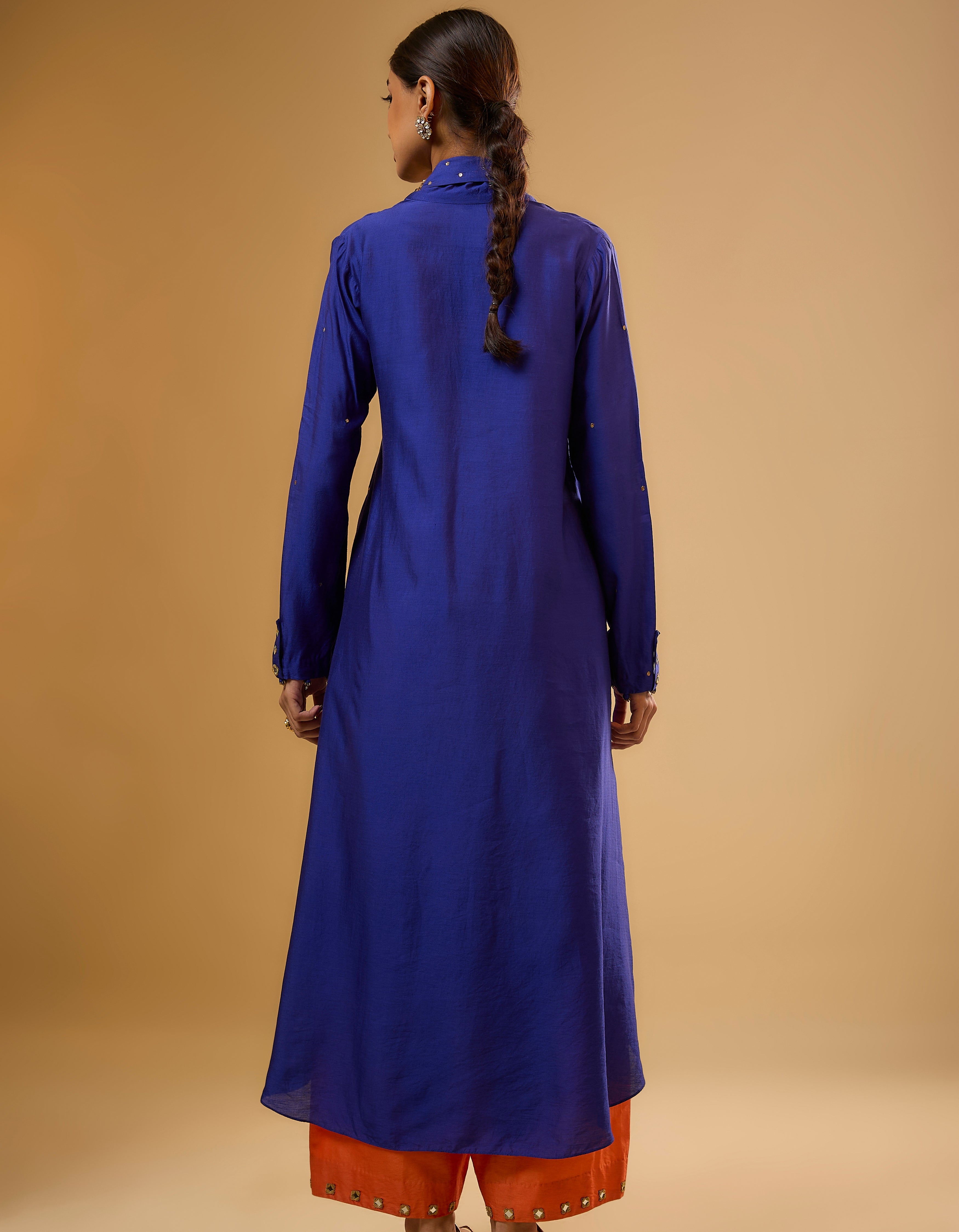 Indigo Heavy Collar Rani Kurta Set